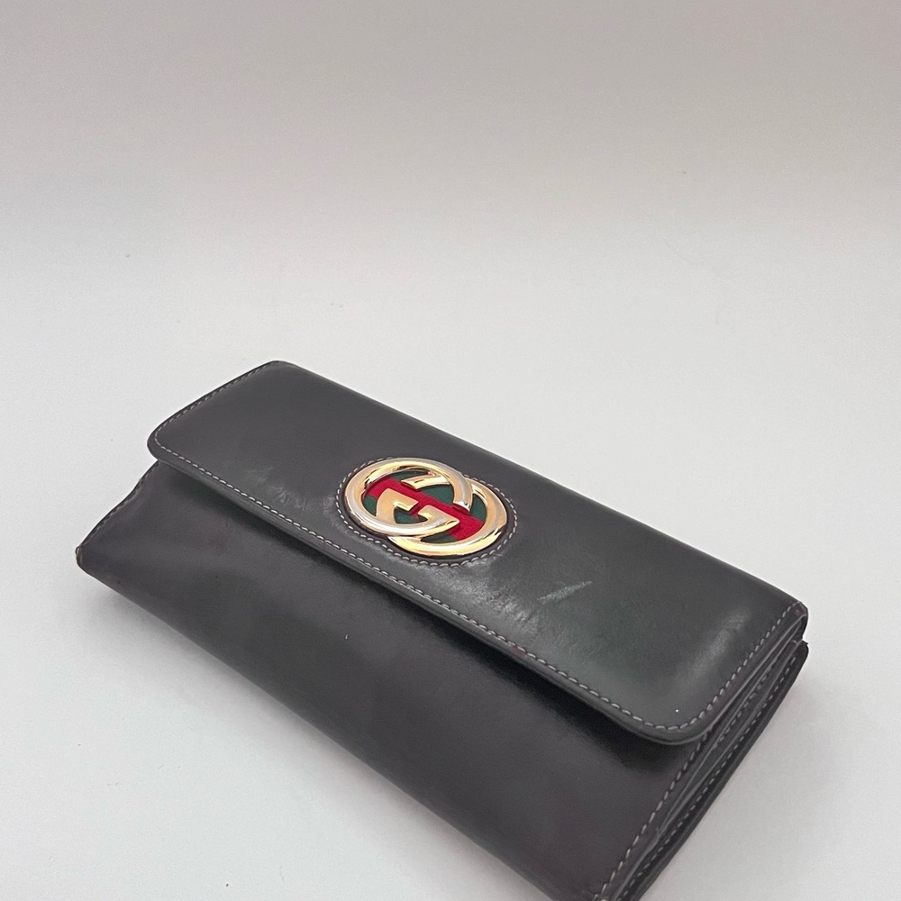 Authentic Gucci Interlocking Gg Brown Leather Lon… - image 6